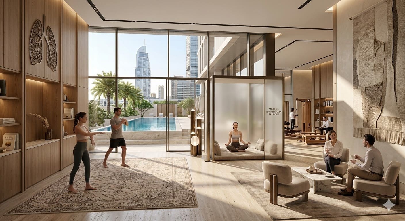 The image shows a luxury wellness and fitness facility.